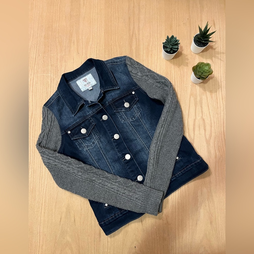 Guess Jean Jacket with Knit Sleeves